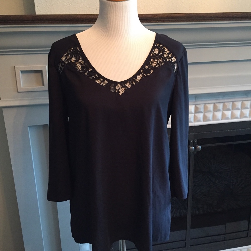 Express Black Silky Top with Lace Panels